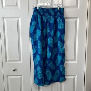 Wide leg pineapple print pants - Royal blue and teal